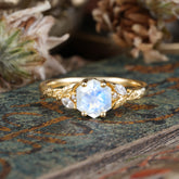 Nature-Inspired 4 - Prong Hexagon - Cut Moonstone Ring